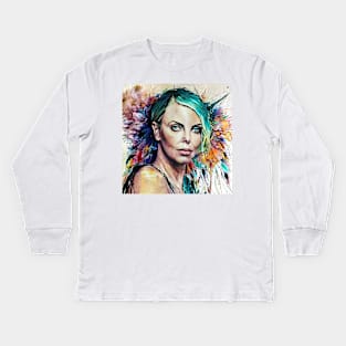 Portrait of Charlize with flowers Kids Long Sleeve T-Shirt